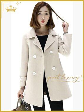Women's Double Breasted Wool Pea Coat Trench Coat Fall Winter